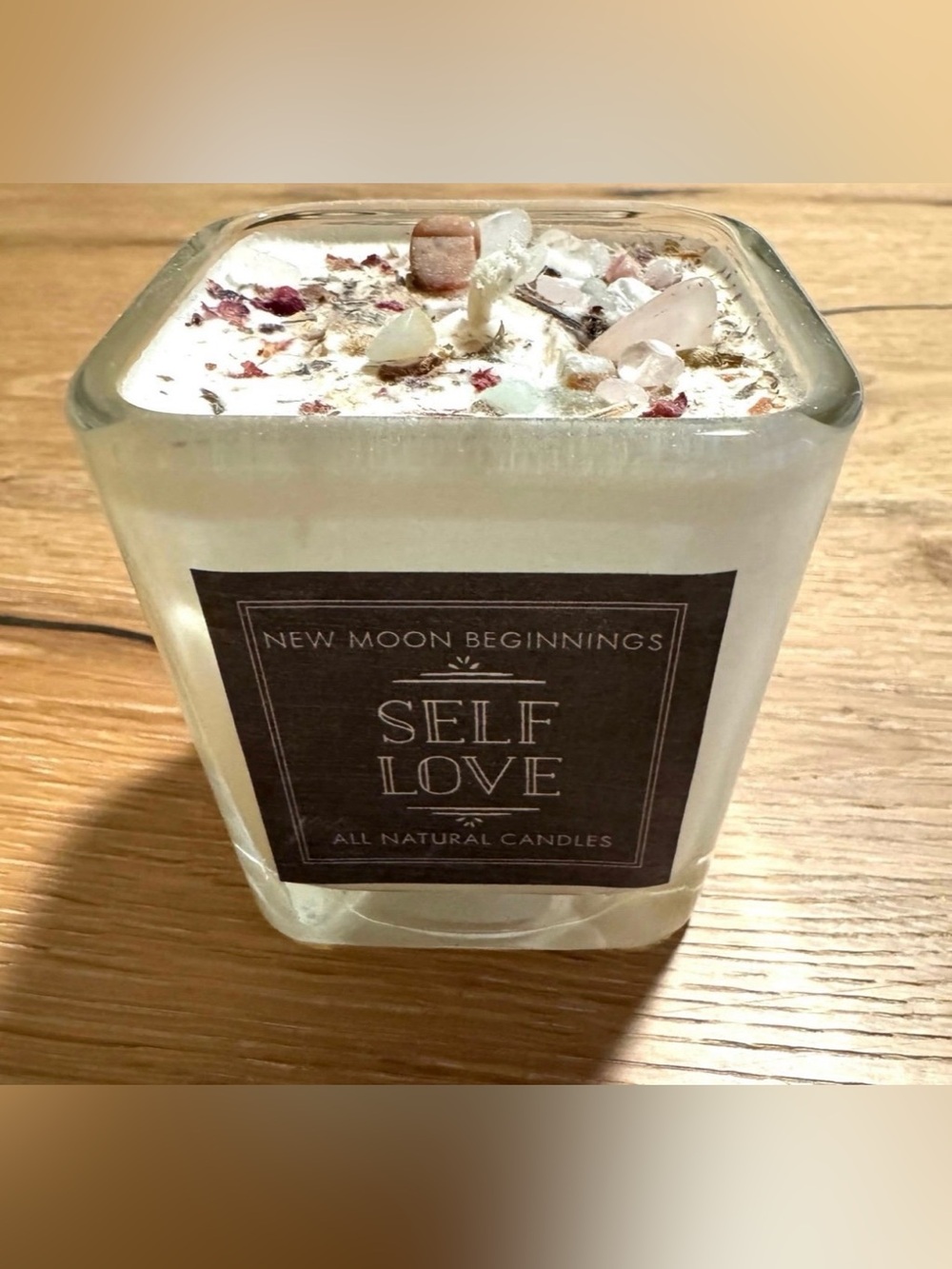 New Moon Beginnings Soy Crystal Self Love Glass Candle 7.5 ounce New